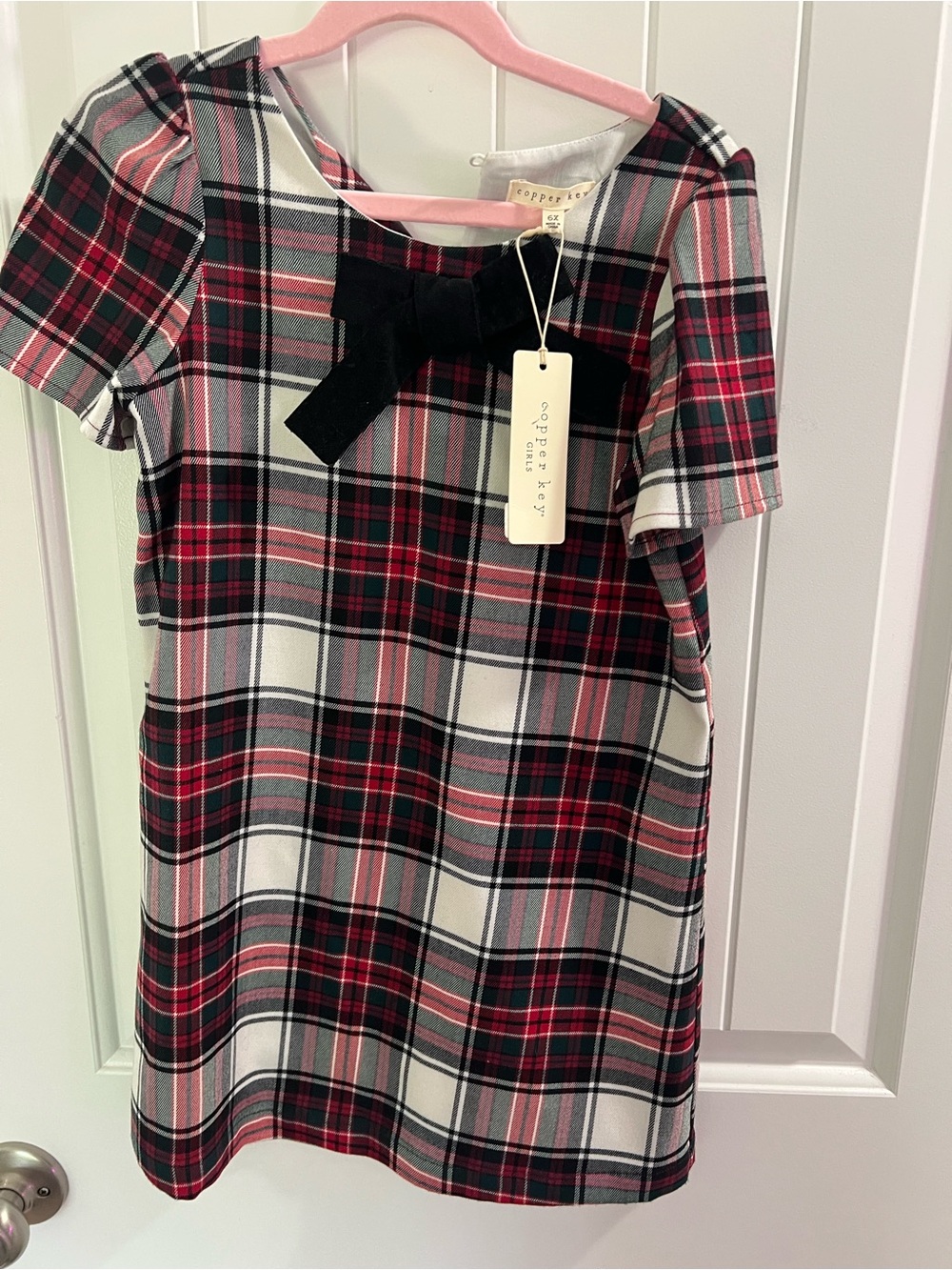 Copper Key Red, Black & White Plaid Dress with Bow